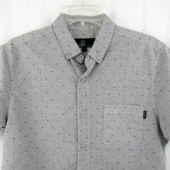 Molokai Surf Co Gray Fish Bone Print Camp Shirt Button Down Size M Surfer Beach - Picture 3 of 10